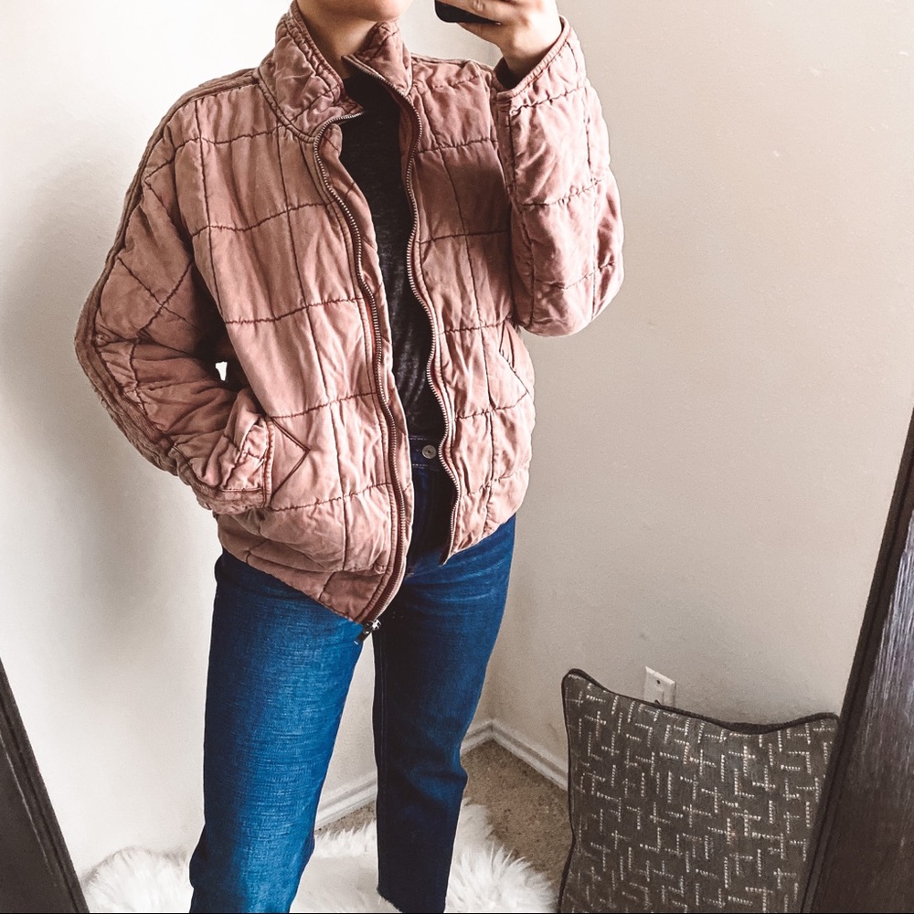 Free People Oversized Dolman Quilted Jacket, XS in Cherry Cola EUC